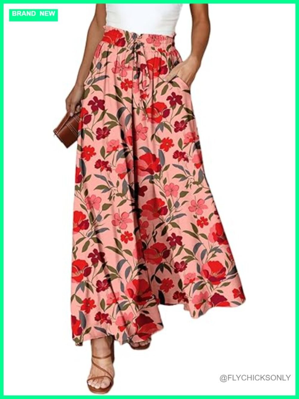 Casual Elastic Waist Wide Leg Pants with Pockets